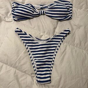 Blue and White Striped Bikini
